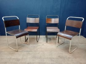 Set of four metal and wood stacking chairs {H 84cm x W 40cm x D 45cm }.
