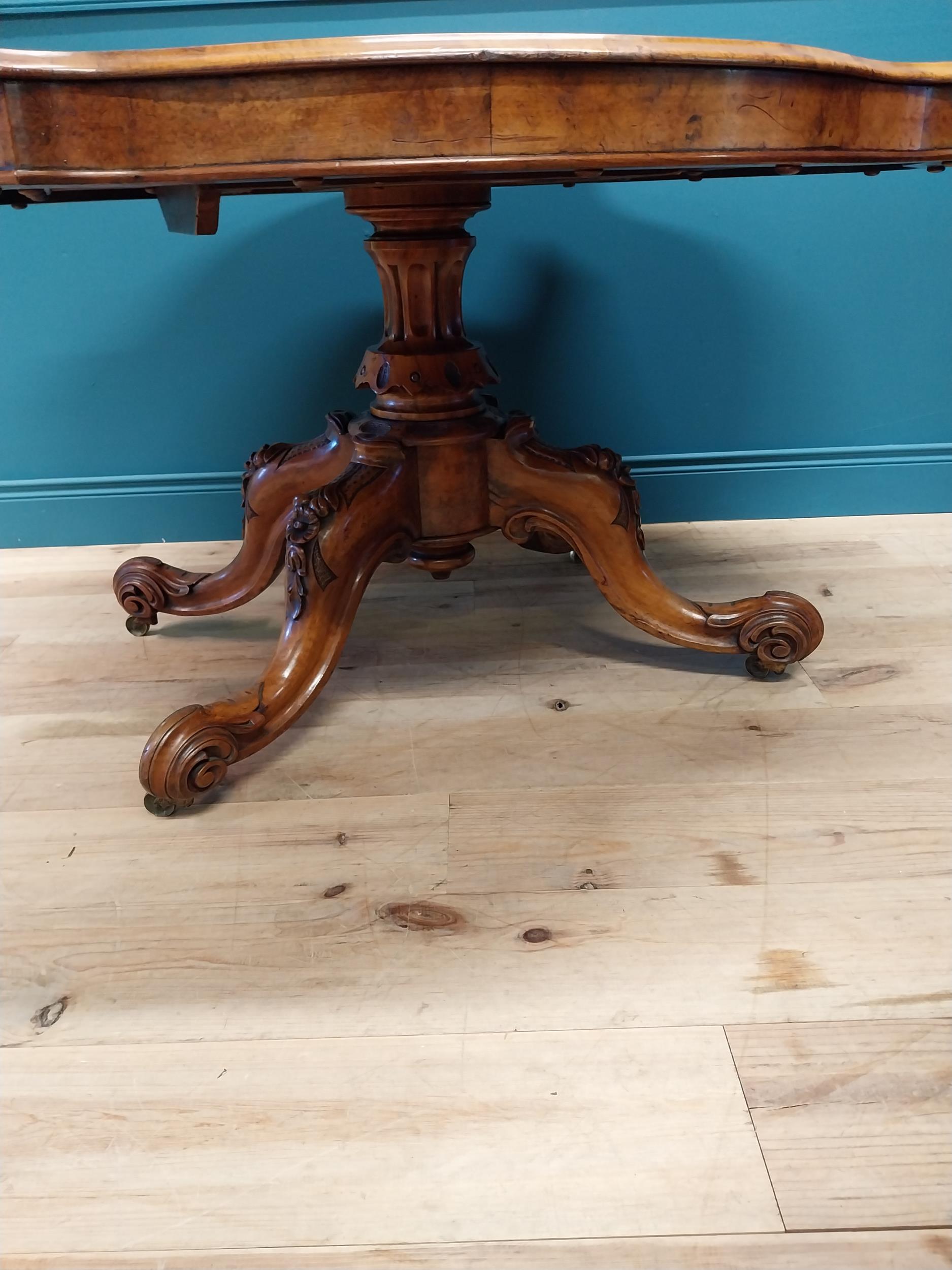 Good quality Victorian burr walnut tilt top centre table raised on turned column and four outswept - Image 2 of 7