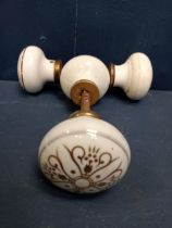 Two pair of porcelain ceramic antique door handles with gold floral design {D 15cm x Dia 6cm}.