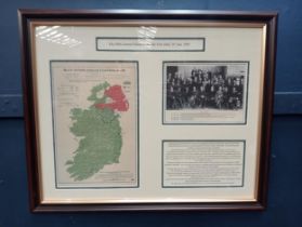 Framed montage of The 1916 general election and the First Dail 21st Jan 1919 {H 46cm x W 57cm}.