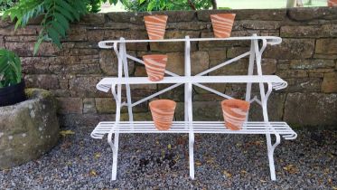 Exceptional quality hand forged wrought iron Arras style three tiered plant stand {78 cm H x 115