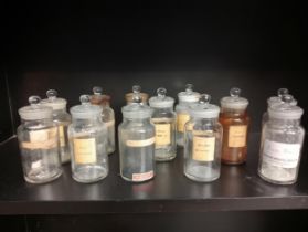 Collection of twelve pharmacy bottles . {H 15cm}.