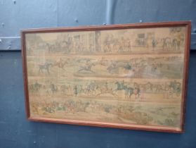 19th C. Three framed coloured Hunting prints. {H 36cm x W 58cm}.