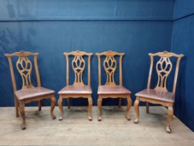 Set of four teak dining chairs with upholstered seats in the Georgian style {H 104cm x W 50cm x D