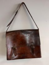 1950's leather School bag - Friedr. Becker & Co. K.K. Berlin SW68 {H 38cm x W 44cm x D 12cm }.