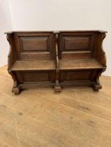 19th C. Oak two seater choir pew. { H 93cm x W 138cm}.