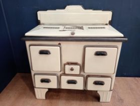 Art Deco Cast and enamel barge stove with oven. {H 102cm x W 123cm x D 120cm}.