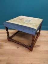 Victorian walnut over sized stool with upholstered tapestry seat raised on barley twist legs {50