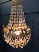 Brass cut glass hall chandelier {H 40cm x Dia 25cm }.