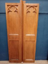 Two 19th C. oak gothic door panels. {Each H186cm x W 43cm x D 10cm }.