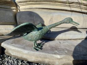 Exceptional quality bronze sculpture of Duck. {30 cm H x 59 cm W x 39 cm D}.