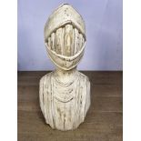 Solid Wooden bust of knight {H 73cm x W 35cm x D 27cm }.