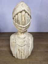 Solid Wooden bust of knight {H 73cm x W 35cm x D 27cm }.