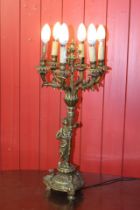Good quality Bronze six branch candelabra table lamp {H 80cm x W 30cm x D 30cm }.