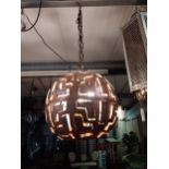 Copper designer circular hanging light in working order {60 cm H x 50 cm W x 50 cm D}. (not