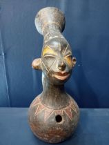 Hand carved Mangbetu figural wooden chief's pot. {H 33cm x W 15cm x D 20cm}.