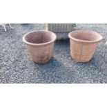 Pair of moulded terracotta planters {45 cm H x 54 cm Dia}.(not available to view in person).