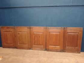 19th C. Five pitch pine panels. {Each panel H 88cm x W 58cm Overall 290cm}.