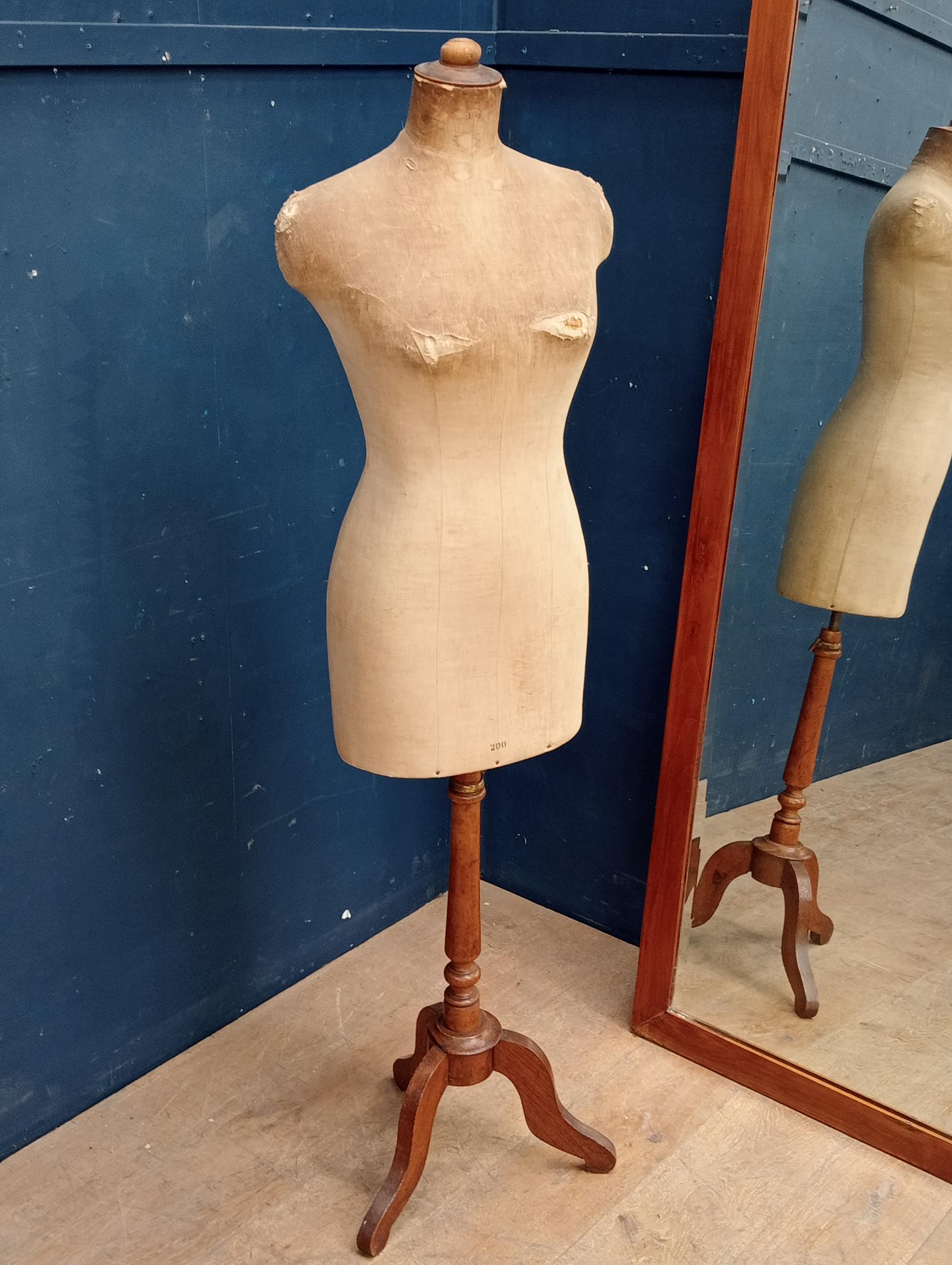 1920's Mannequin on adjustable wooden stand. {H 160cm x W 44cm x D 26cm }.