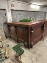 Good quality mahogany bar counter with decorative carved corbels {118cm H x 1158cm W x 200cm D} (not