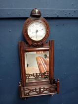 Oak 20th C mirrored wall shelf surmounted with a barometer {H 65cm x W 28cm x D 11cm }.