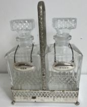 Late 19th C. Tantalus with Gin and Port nameplates. {H 27cm x L 19cm x W 10cm }.