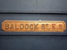 Baldock Street E3 cast iron street sign {H 18cm x W 101cm x D 2cm }.