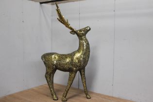 Mosaic gold and black glass model of a stag {H 217cm x W 117cm x D 80cm}.