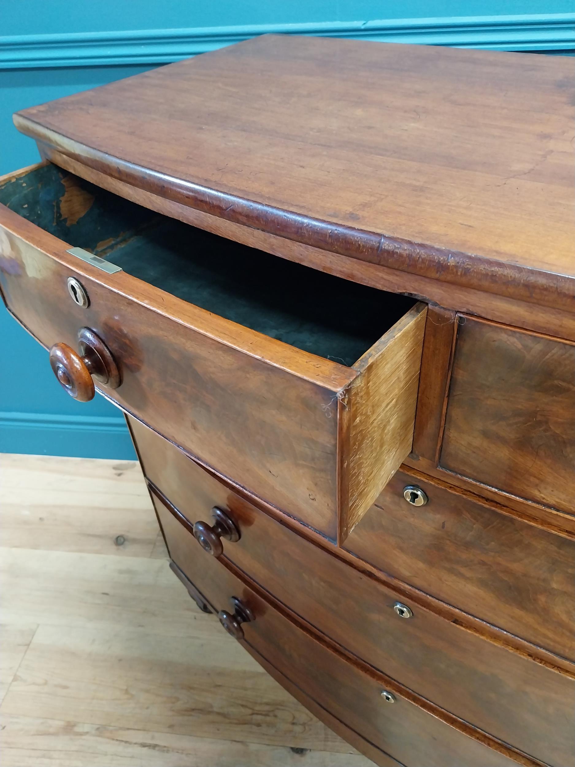 19th C. flamed mahogany bow fronted chest of drawers with two short drawers over three graduated - Image 7 of 7