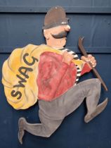 Painted Wooden advertising board of Robber with Swag {H 125cm x W 100cm x D 4cm}.