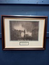 Framed black and white print of Sackville street now O'Connell street 1916 Easter Rising {H 36cm x W