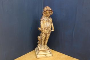 Terracotta statue of girl holding dress {H 88cm x W 28cm x D 31cm}.