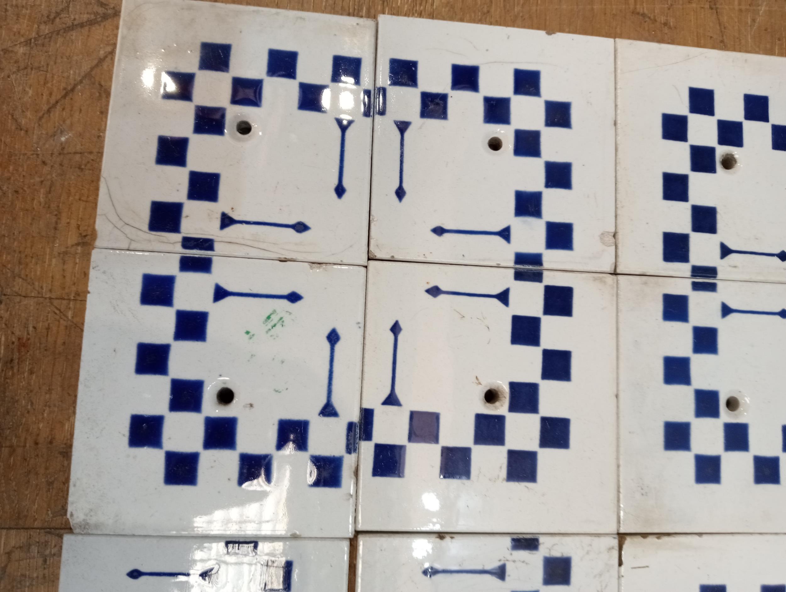 Forty eight ceramic checkered blue and white wall tiles {68 x 51 each tile 8 1/2 sq}. - Image 2 of 2