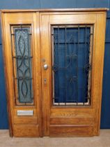 Victorian Oak double door with wrought iron scrolled insert and frame {H 202cm x W 150cm x D 6cm}.