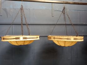 Pair of goatskin Indian style hanging lights {H 20cm x D 60cm}.