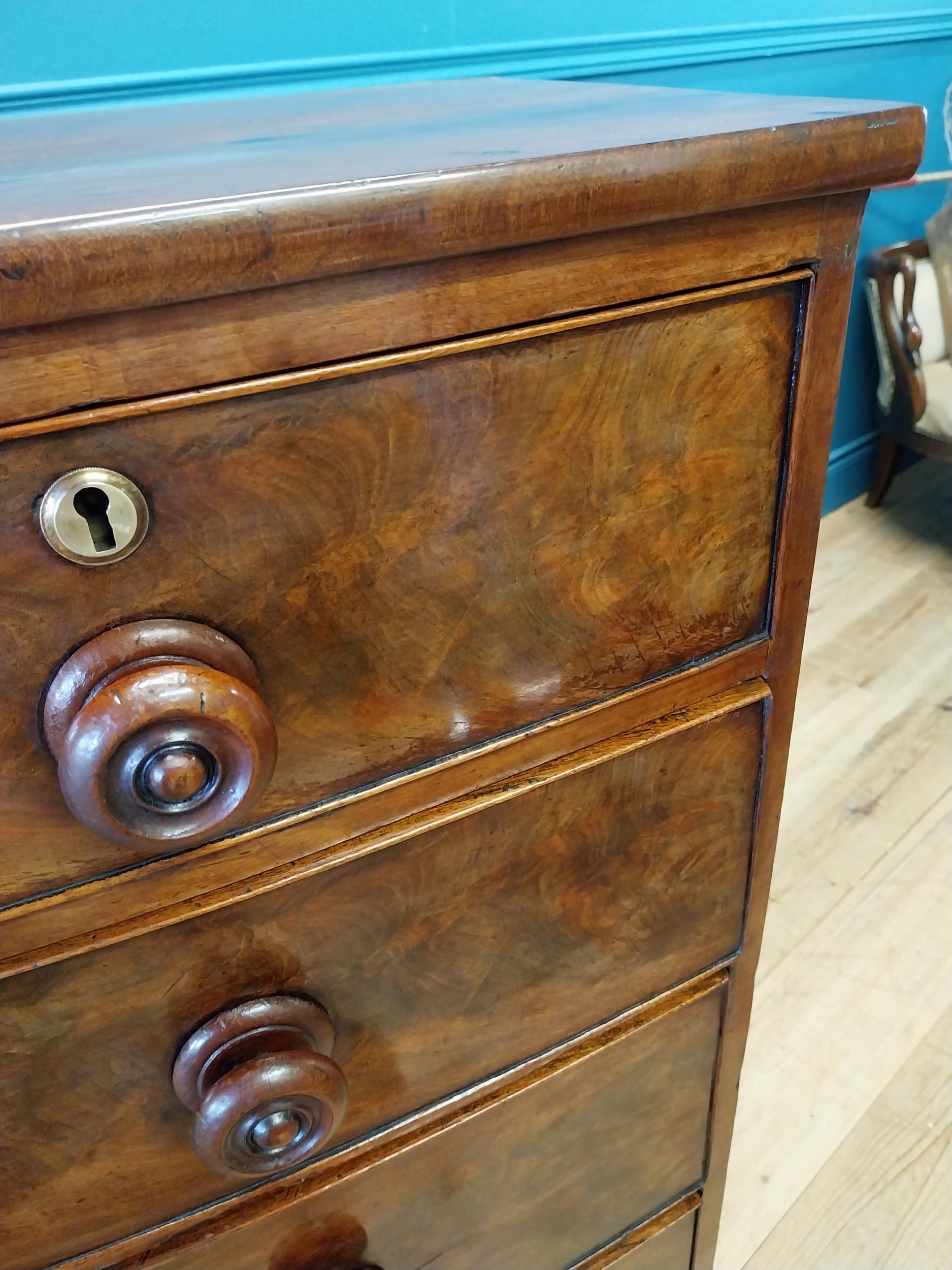 19th C. flamed mahogany bow fronted chest of drawers with two short drawers over three graduated - Image 6 of 7