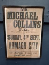 Framed Micheal Collins T.D constituency black and white print {H 32cm x W 22cm}.