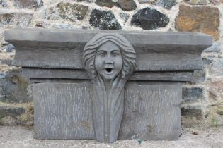 Kilkenny stone water feature in form of Ladies head. {H 60cm x W 105cm x D 25cm }.