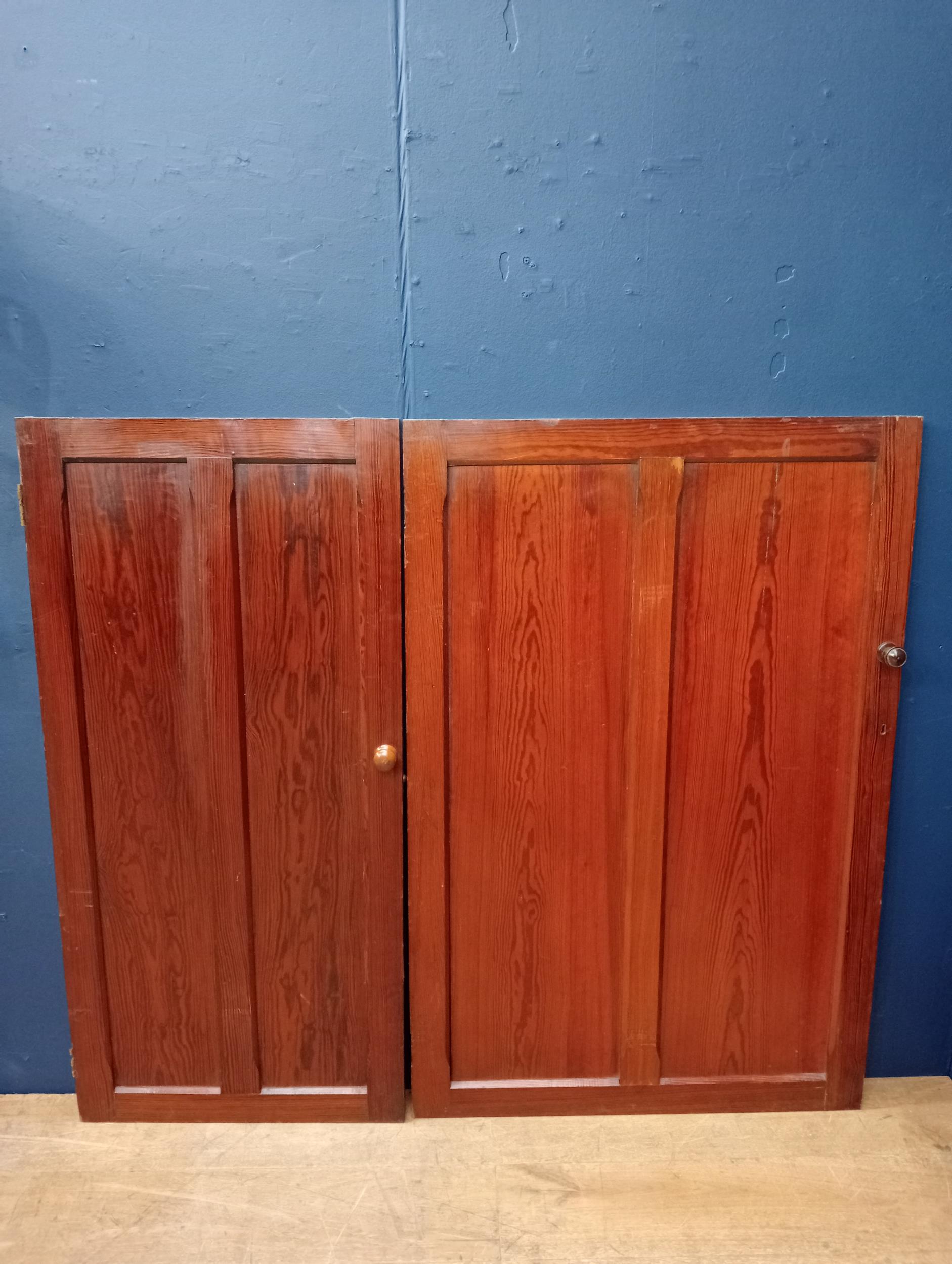 Pair of pine panelled doors {H 122cm x W 138cm x D 3cm }.