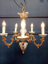 20th C. Italian Capodimonte porcelain chandelier with five brass branches. {H 44cm x Dia 50cm}.