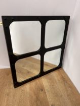 Industrial metal window with four mirrored panels. {H 77cm x W 77cm X D 3cm }.