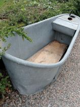 19th C. Galvanised bath with wooden insert {H 83cm x W 49cm x D 36cm}.