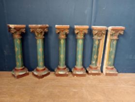 Six decorated painted plaster Corinthian columns. {H 68cm x W 17cm }.