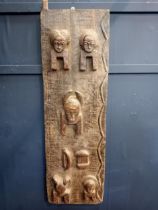 18th C. African carved wooden granary Baule door. {H 126cm x W 39cm x D 6cm }.