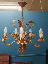 Gilded metal wheatsheaf chandelier {66cm H x 52cm Dia} (not available to view in person).