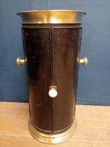 19th C plate warmer brass top and base with brass knobs