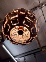 Copper designer circular hanging light in working order {60 cm H x 50 cm W x 50 cm D}. (not