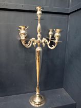 Large five branch silver plated candelabra. {H 100cm x W 33cm x D 37cm }.