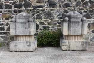 Pair of 19th C. sandstone pillar caps decorated with balls {H 100cm x 60cm Sq.}.