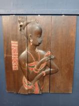 Three piece wooden African wall art {H 99cm x w 87cm x D 5cm }.